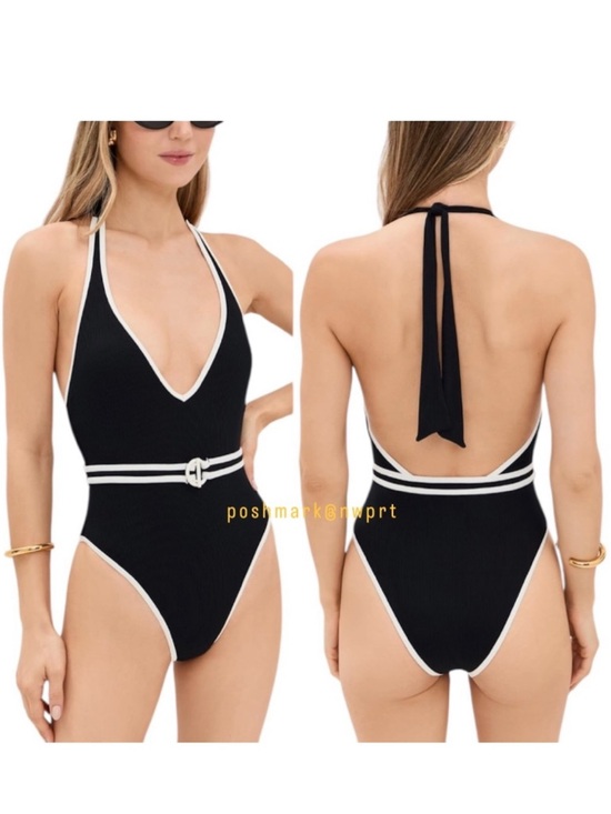 l*space Other - NWT 💯 L*Space Caicos One Piece Belted Halter Swimsuit Swimwear Black White XS